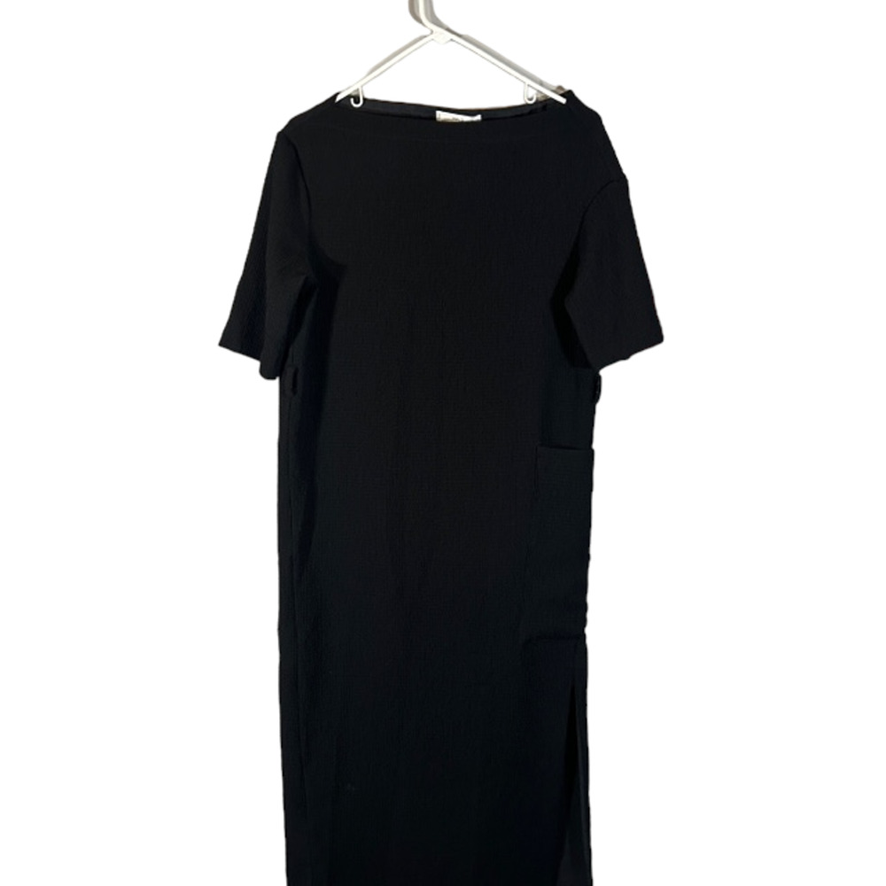 MNG by Mango Black Textured Formal Short Sleeve Long Maxi Dress Women Sz 4